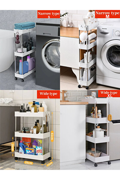 Choice S WHITE 1pcs 3/4 Tier Rolling Utility Cart Storage Shelf Movable Gap S...