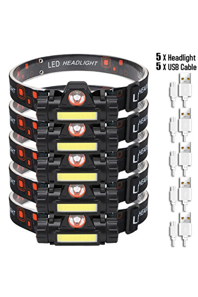Heinast 005 5pcs Portable Mini Powerful LED Headlamp XPE+COB USB Rechargeable...