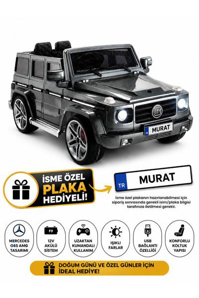 BabyHope BHU12 Mercedes G65 AMG 439 12V Akülü Jeep Füme – İsme Özel Plaka Hed...
