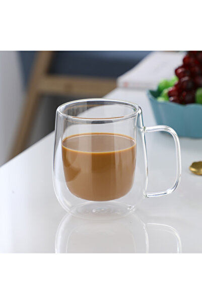 Choice B 250ml Double Wall High Borosilicate Glass Mug Heat Resistant Handle ...