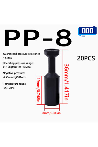 choice2 PP8-black 20 Pcs Pneumatic Connector Quick Plug Plastic Plug Pipe Plu...