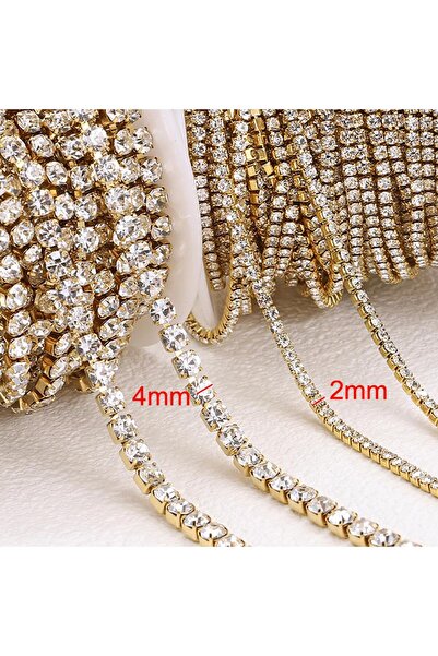Choice 2mm Gold Color 1Meter Stainless Steel Crystal Rhinestone Chain Sew-On ...