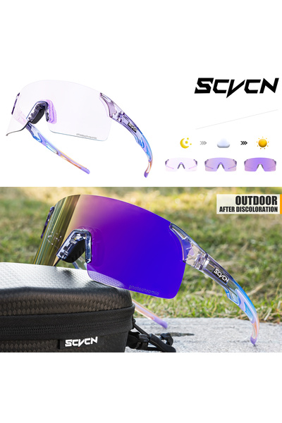 Choice Photochromic 1lens PU-1L-09 Scvcn Photochromic Sunglasses Cycling Blue...