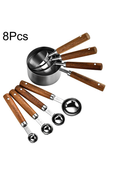 Choice8 8Pcs Silver 1/4/8pcs Stainless Steel Measuring Spoons With Scale Wood...