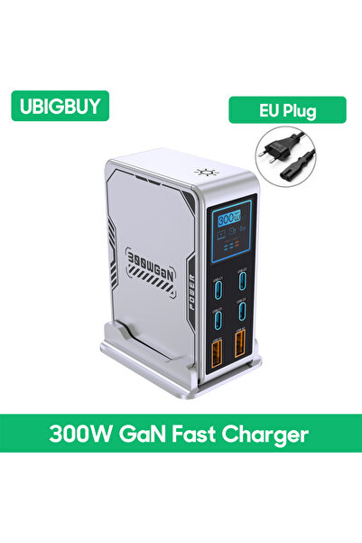 Choice EU Plug Ubigbuy 300W GaN Charger PPS PD 100W USB Type C 6-Port Digital...