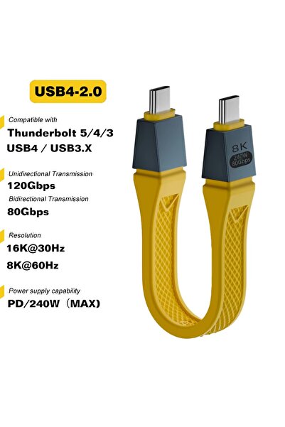 Choice 0.13m 240W 80G RBX THS Thunderbolt 5 Type C USB4 2.0 Cable 80Gbps Gen4...