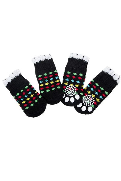 Choice S black dots 4Pcs Pet Cat Dog Floor Anti-slip Socks Autumn Winter Warm...
