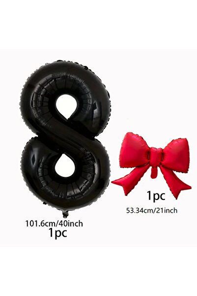 Choice1 Other number set 8 40inch black digital balloon set with red bow alum...