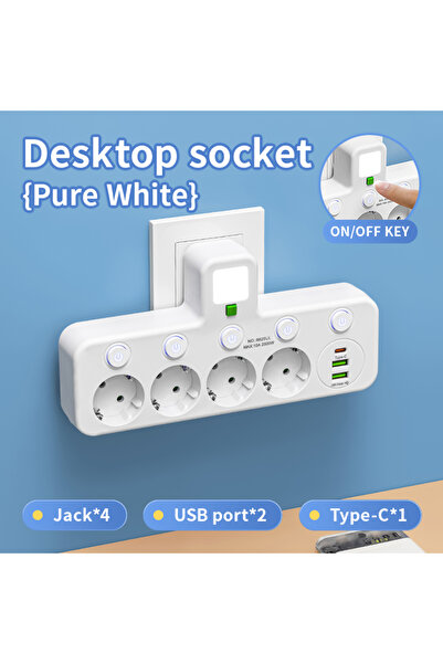 Choice10 شريط طاقة كهربائي متعدد المنافذ بـ 4 مآخذ أوروبية مع منفذين USB ومنف...