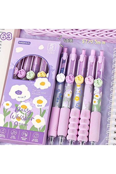 Choice3 black D 5Pcs Creative Rose Series 0.5mm Gel Pen Set Ultra Soft Silico...