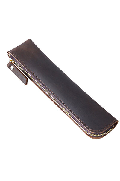 Choice Coffee Portable Genuine Cowhide Pencil Case Retro Leather Pen Bag Stor...