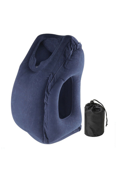 Choice Navy Blue Flocked Inflatable Air Cushion Travel Pillow Headrest Chin S...