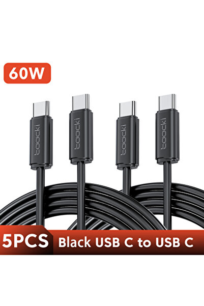 Toocki كابل USB C إلى USB C أسود بطول 1 متر، 5 قطع، 60 واط، شحن سريع PD 100 و...