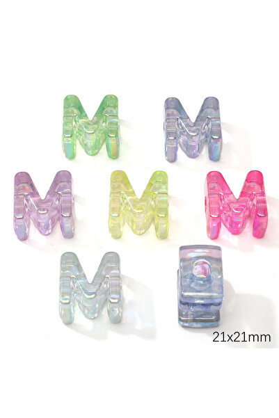Choice6 M 5Pcs Mixed Color Iridescent Acrylic Letter Beads Loose Spacer Beads...