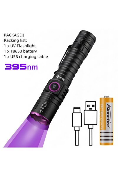 Choice 18650 black 395nm-18650 Zoom UV 365nm/395nm LED Flashlight High Bright...