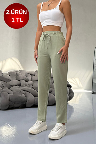 BİKELİFE Women's High Waist Linen Carrot Pants