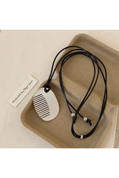 Choice 03 Korean Niche Leopard Print Vinegar Comb Pendant, Black Rope Necklac...