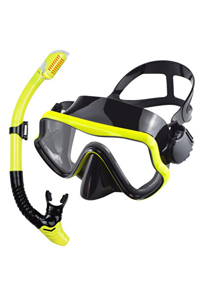 Choice BlackYellow Scuba Diving Mask Snorkel Set For Adults Tempered Glass Pr...