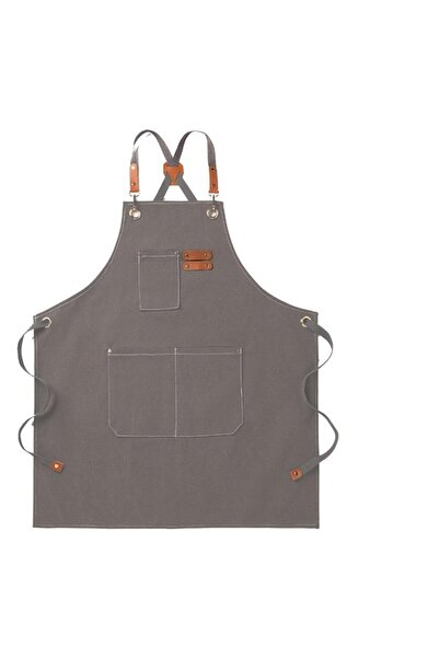 Choice1 Gray ♥Black Denim Apron with Multiple Pockets Adjustable Straps & Lea...
