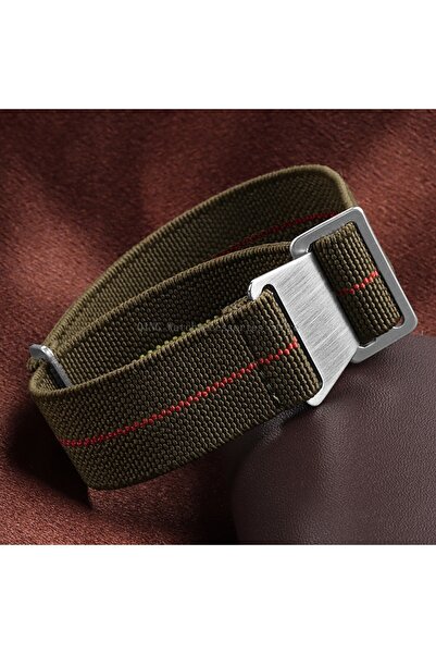 Choice 20mm Army green red Nylon Braided Watch Band Elastic Nylon Strap Frenc...