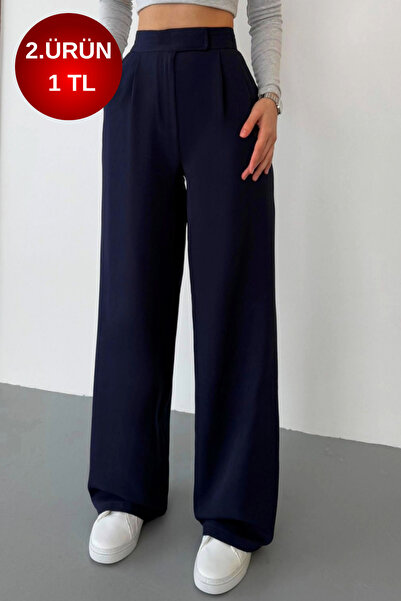 BİKELİFE Women's High-Waisted Velcro Closure Palazzo Fabric Pants