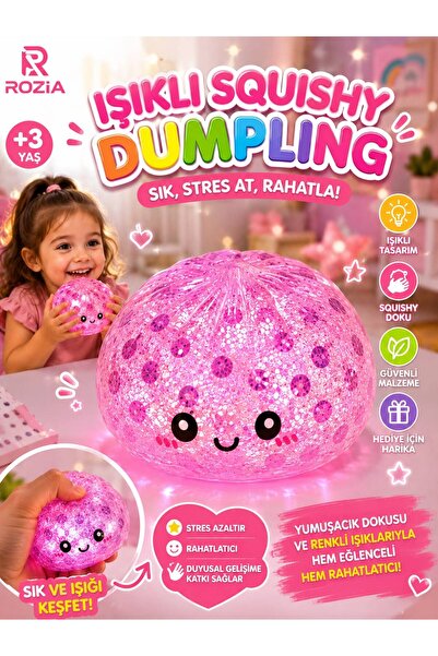 ROZIA Işıklı Çin Mantısı Squishy – Sıkılabilir Stres Oyuncağı, Renk Sürprizli