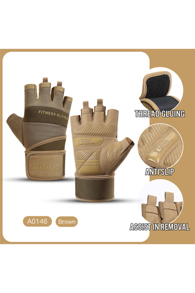 Choice M A0146-BN Half Finger Gym Gloves Weightlifting Dumbbell Training Anti...