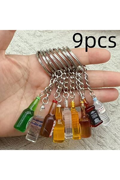 Choice سلسلة مفاتيح بيضاء ثلاثية الأبعاد أنيقة مكونة من 9 قطع، بتصميم زجاجة م...