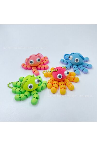 Choice9 4Pcs-A 3D Printed Octopus Squid Keychains Key Rings Articulated Joint...
