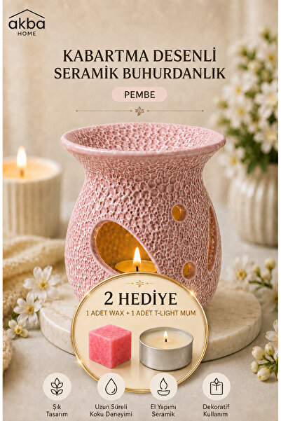AKBA HOME Kabartma Desenli Seramik Buhurdanlık Dekoratif Tealight Mumluk Oda ...