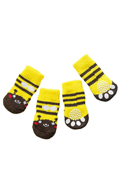 Choice S yellow bear 4Pcs Pet Cat Dog Floor Anti-slip Socks Autumn Winter War...