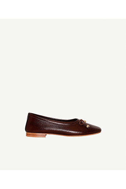 Yargıcı Bow Snake Printed Leather Ballet Flats