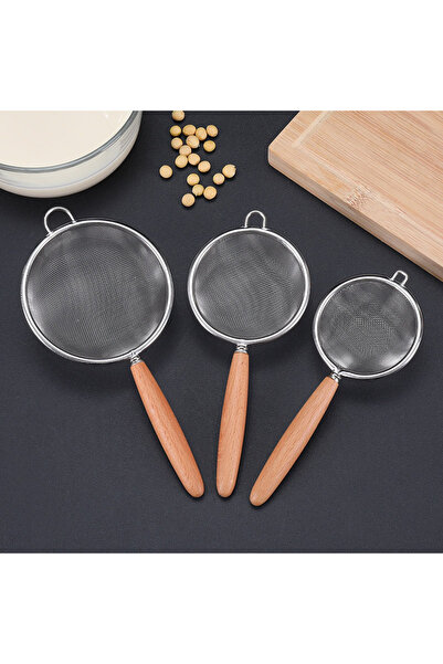Choice1 Three-piece set Stainless Steel Mesh Strainer with Wooden Handle, Fin...