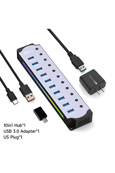 Choice 10 in 1 US 10 in 1 Powered USB HUB USB 3.0 Interface Individual Switch...
