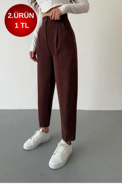 BİKELİFE Women's High Waist Carrot Cut Collet Fabric Pants