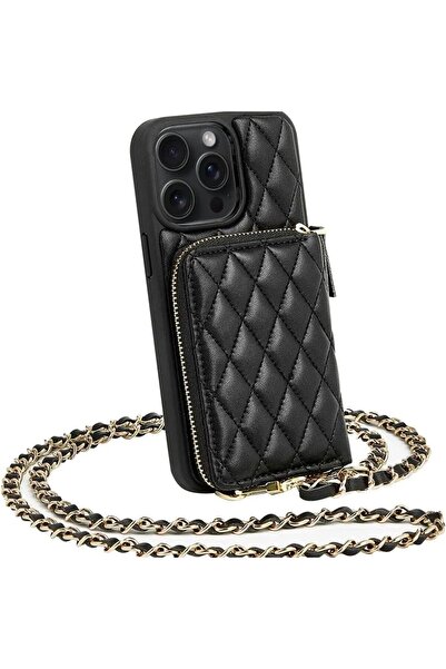 Choice iPhone17 black Diamond embroidery thread phone case crossbody chain ca...