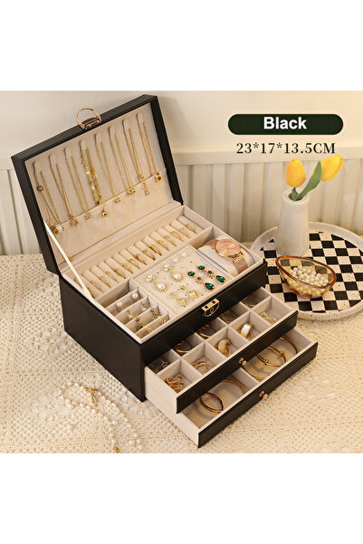 Choice 3 Layers Black VANSIHO Classic Luxury Multi-Functional Jewelry Box Lar...