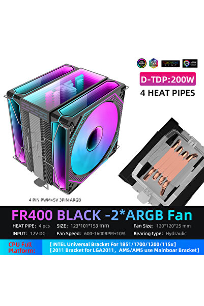 Choice4 مبرد معالج Metalfish FR400-A-Black-2FAN بتقنية A-RGB، مزود بـ 4 أنابي...