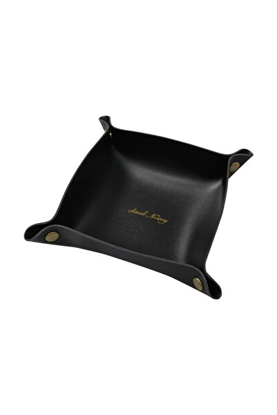 Choice7 22x22cm black Nordic Style Leather Storage Tray Desktop Organizer For...