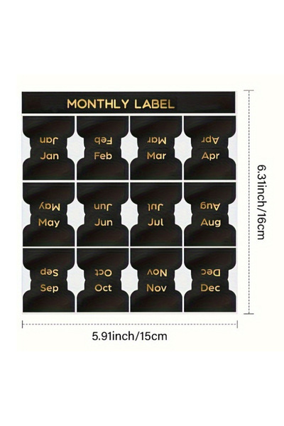 Choice black 1/5sheets 1-12Monthly Gilding Month Label，Self-Adhesive Monthly ...