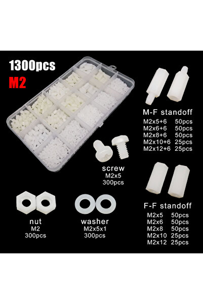 Choice3 white M2 1300pcs 1 Box Plastic Nylon Hex Hexagon Spacer Column Stando...