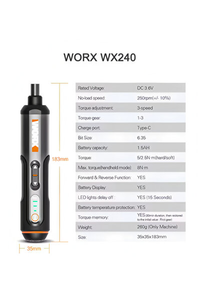 Choice مجموعة أدوات كهربائية EU WORX 240 مع 30 قطعة، مفك براغي كهربائي WX242،...