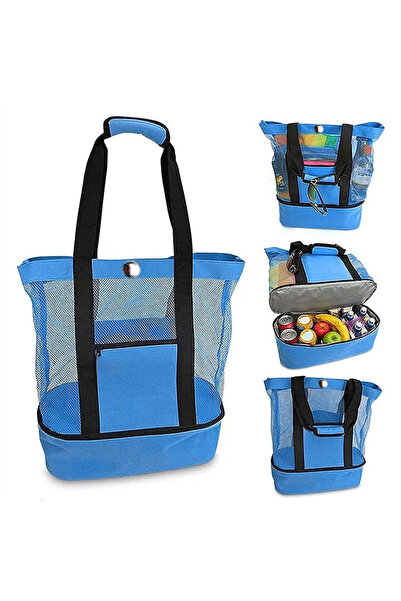 Choice8 blue Heat Preservation Picnic Beach Bag Women Mesh Transparent Double...