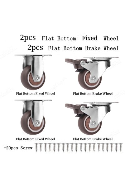 Choice 1.0 Inch 2 Fixed 2 Brake 1-2 inch Casters Set of 4 Rubber Small Caster...