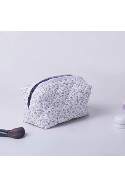 Choice Lavender Storage Organizer Floral Puffy Quilted Makeup Bag Flower Prin...