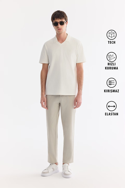 Avva Men's Stone Side Elastic Anti-Wrinkle Technical Fabric Slim Fit Chino Tr...