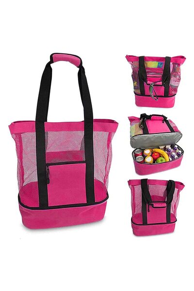Choice rose red Heat Preservation Picnic Beach Bag Women Mesh Transparent Dou...