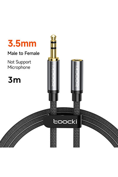 Toocki 3-Section 3m Grey Aux Cable 3.5mm Male to Female Jack Audio Male Exten...
