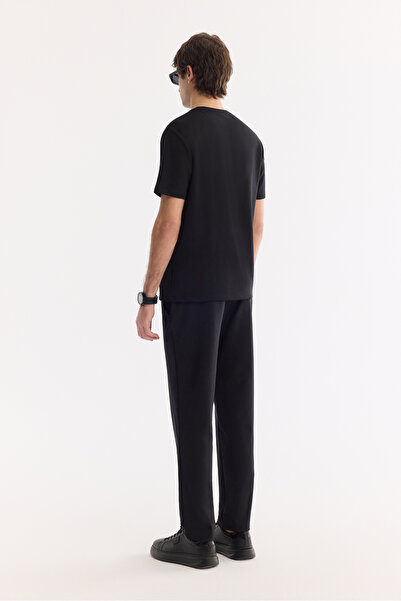 Avva Erkek Siyah Bisiklet Yaka Baskılı Bi-Stretch İnterlok Regular Fit T-shirt A61Y1054