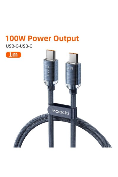 Toocki كابل USB من النوع C إلى النوع C أزرق اللون بطول 1 متر وقدرة 100 واط لل...